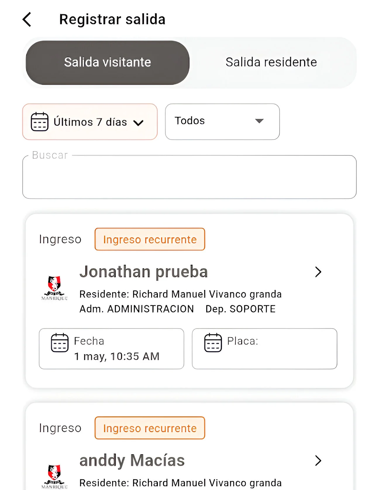 Registro de salida en Bitácora Móvil