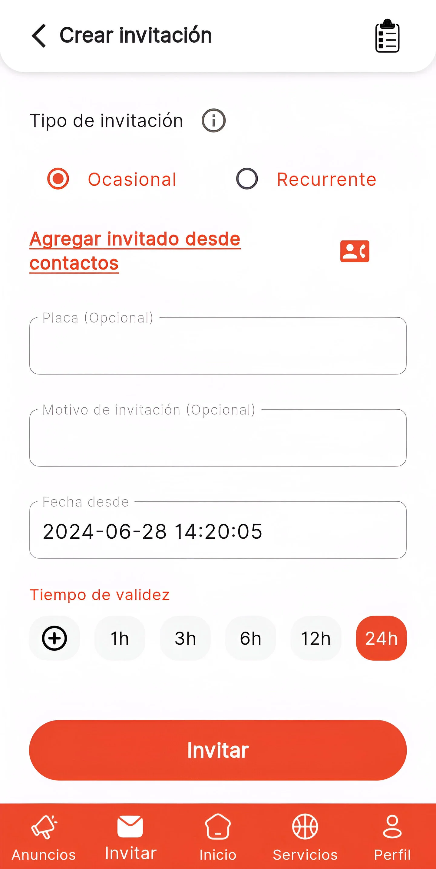 Crear invitación